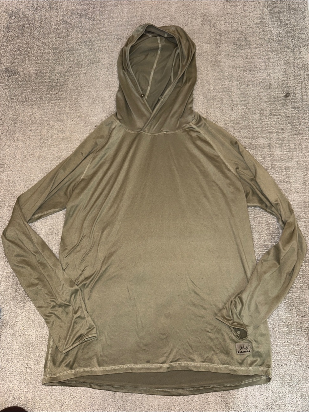 Hush Hunting Fishing Mens Olive Performance Hooded Sun Long Sleeve Top - XL
